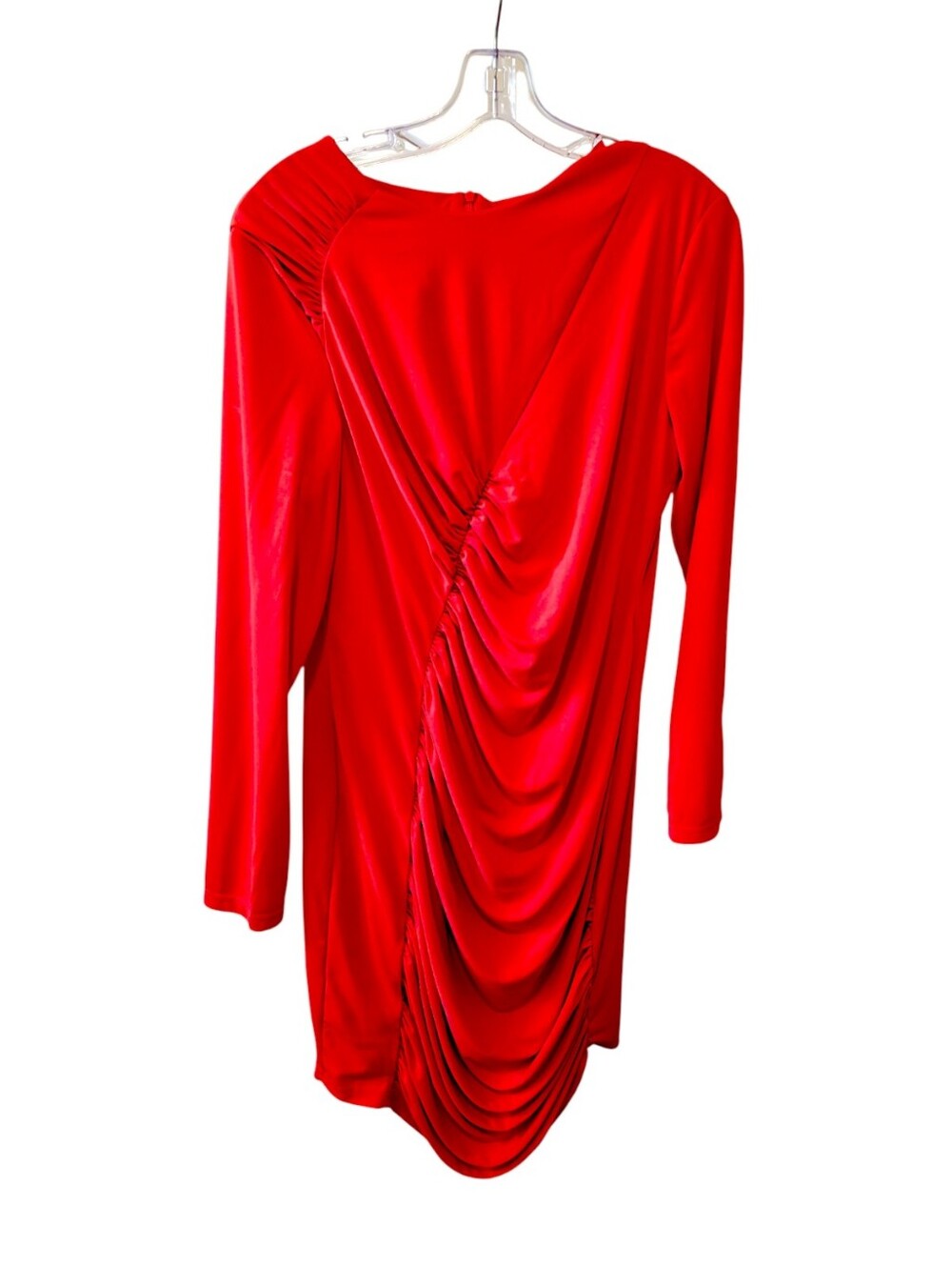 ZARA Orange/Red Ruched Bodycon Mini Dress Long Sleeve Asymmetrical  Size XL